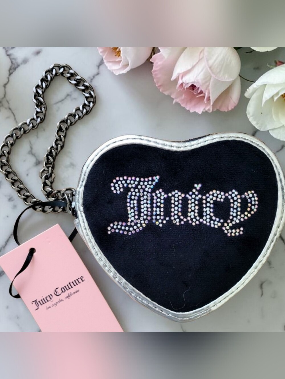 Juicy Couture String Of Pearls Heart Licorice Zip-around Wallet NWT
